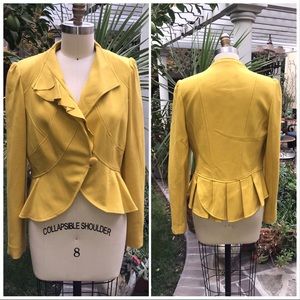 INC Mustard Yellow Ruffle Front Blazer/Jacket Size Medium